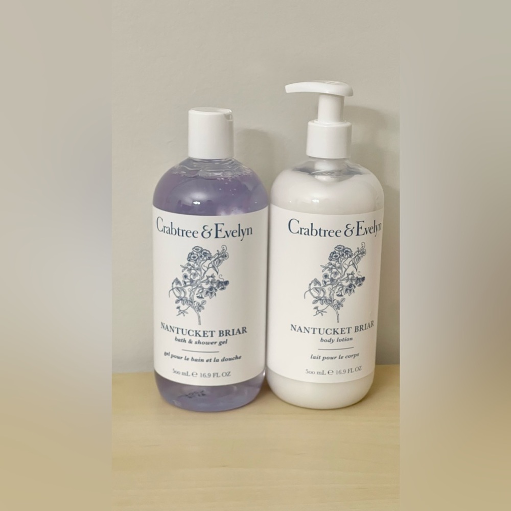 Crabtree Evelyn NANTUCKET BRIAR 2PC Set Bath Shower Gel & Body Lotion 16.9 oz ea